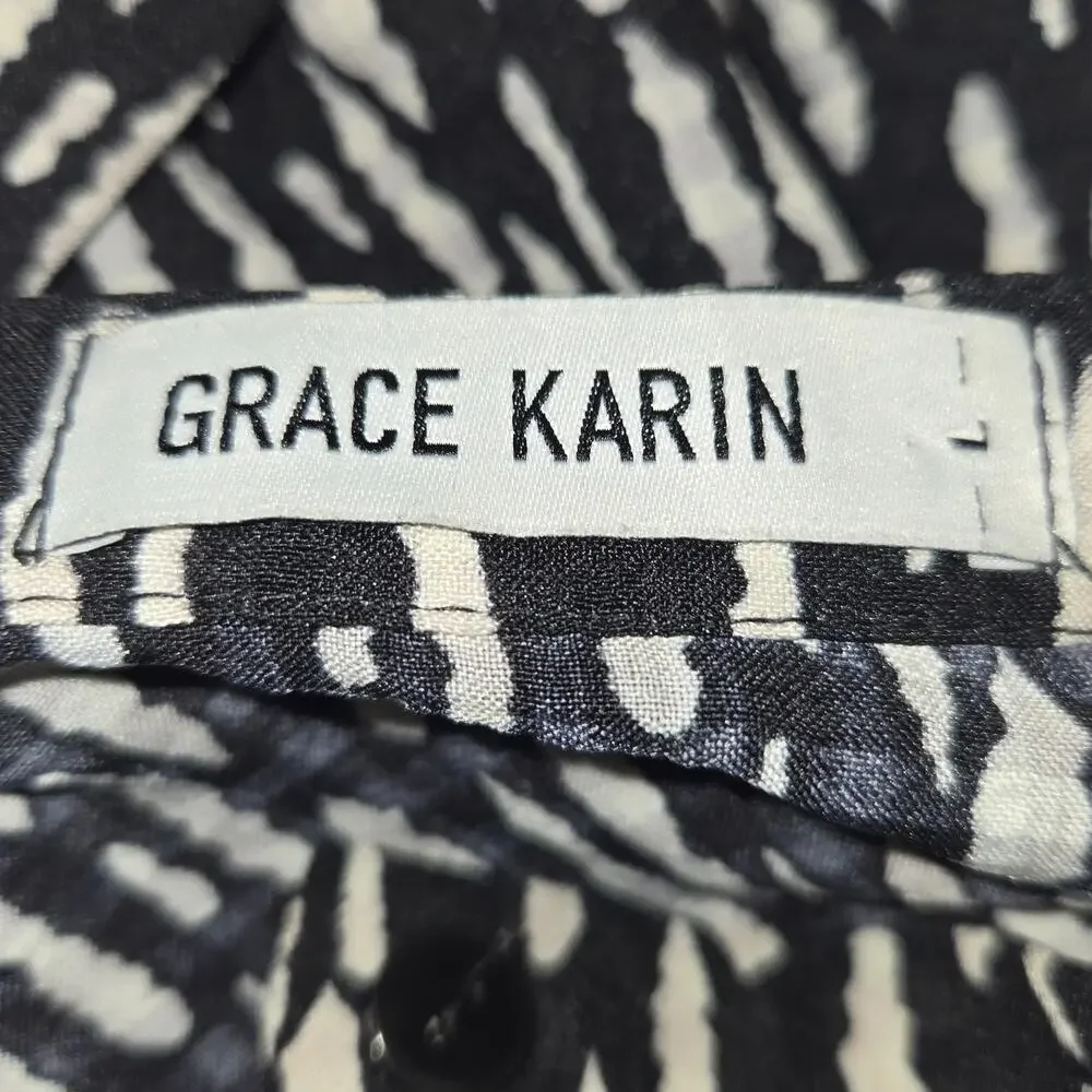 Grace Karin Womens Large Midi Dress Tiered Button Front Abstract Feminine Casual